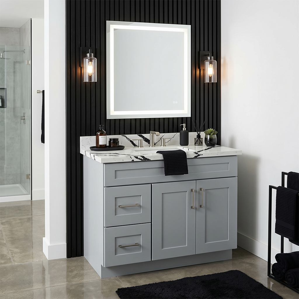 RTA Grey Shaker 36" Freestanding Bathroom Vanity 2-Drawer Left Combo Base