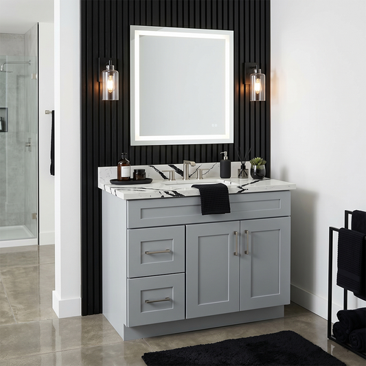 RTA Grey Shaker 36" Freestanding Bathroom Vanity 2-Drawer Left Combo Base