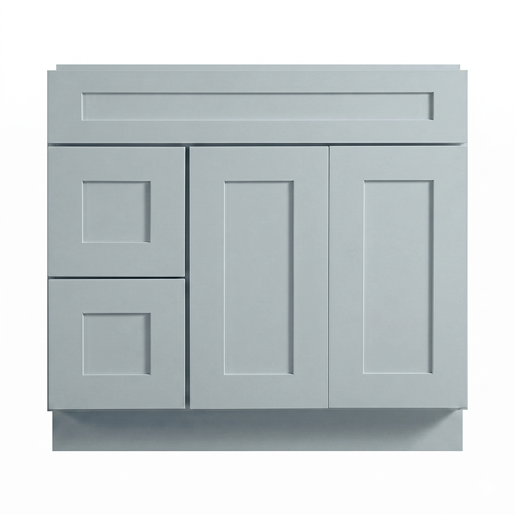 RTA Grey Shaker 36" Freestanding Bathroom Vanity 2-Drawer Left Combo Base