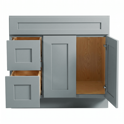 RTA Grey Shaker 36" Freestanding Bathroom Vanity 2-Drawer Left Combo Base