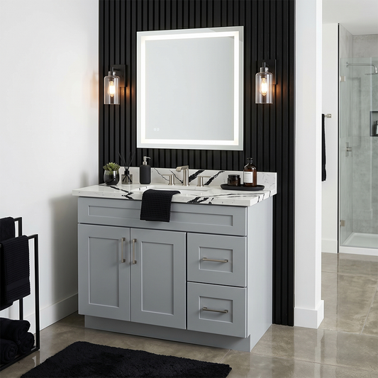 RTA Grey Shaker 36" Freestanding Bathroom Vanity 2-Drawer Right Combo Base