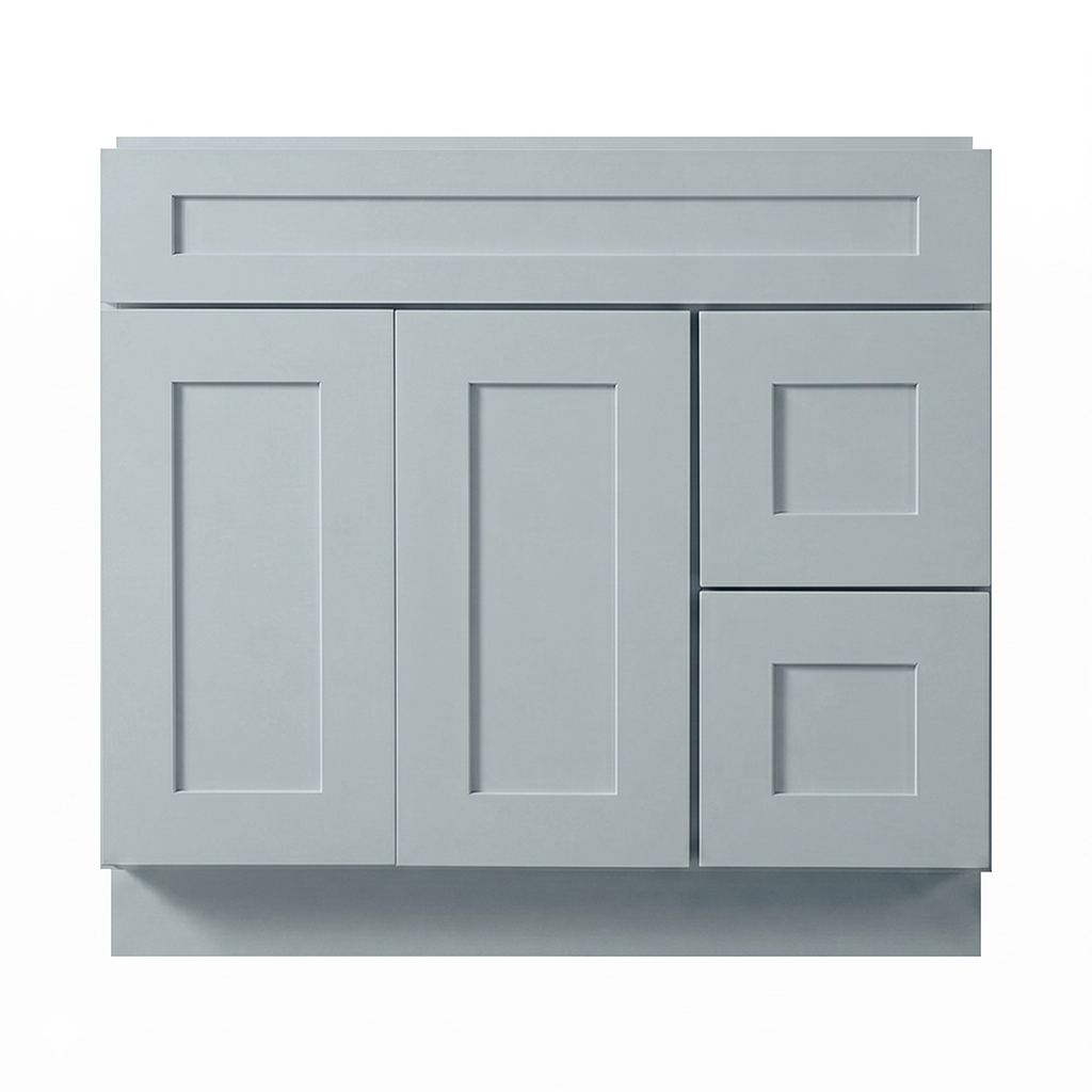 RTA Grey Shaker 36" Freestanding Bathroom Vanity 2-Drawer Right Combo Base