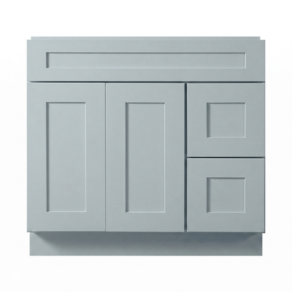 RTA Grey Shaker 36" Freestanding Bathroom Vanity 2-Drawer Right Combo Base