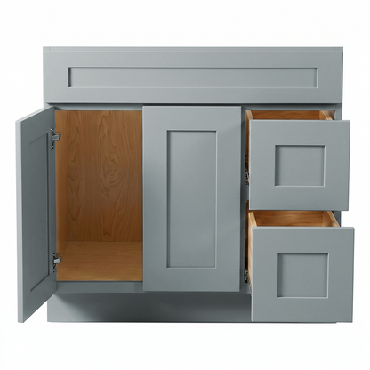 RTA Grey Shaker 36" Freestanding Bathroom Vanity 2-Drawer Right Combo Base