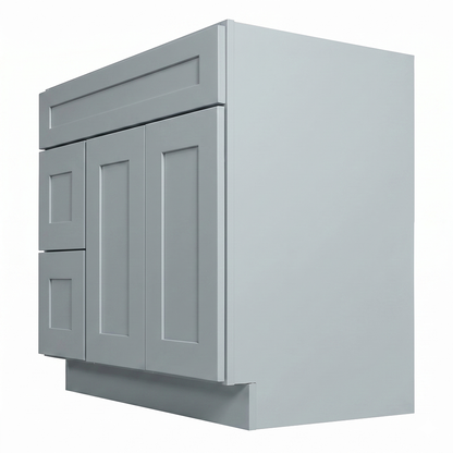 RTA Grey Shaker 36" Freestanding Bathroom Vanity 2-Drawer Right Combo Base