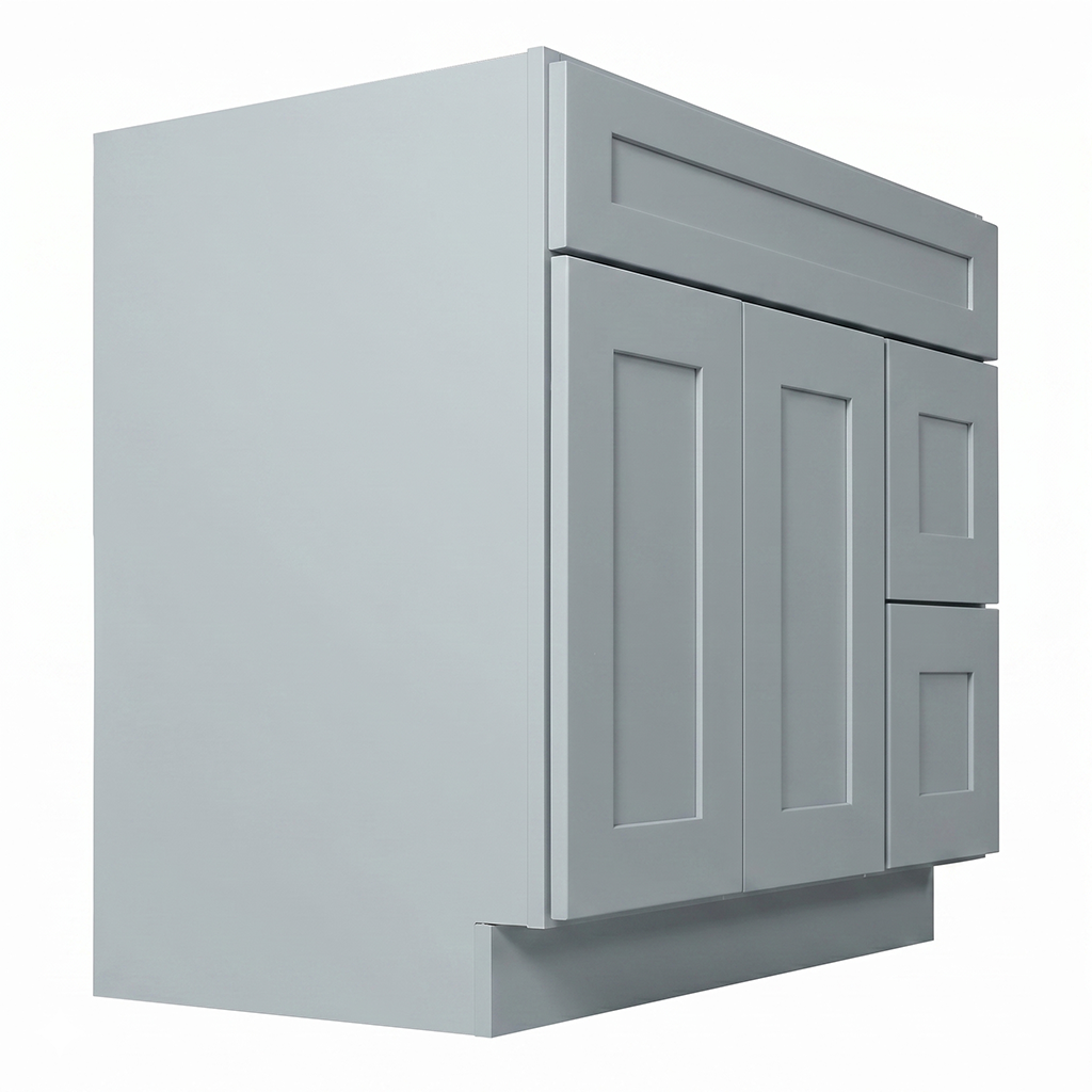 RTA Grey Shaker 36" Freestanding Bathroom Vanity 2-Drawer Right Combo Base