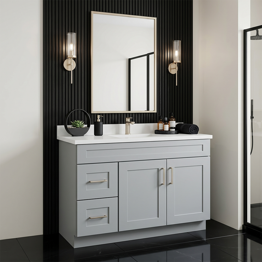 RTA Grey Shaker 42" Freestanding Bathroom Vanity 2-Drawer Left Combo Base