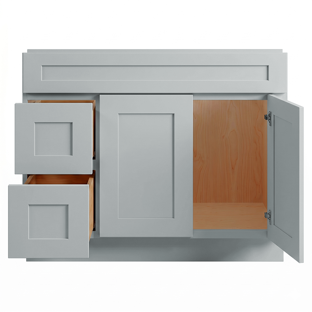 RTA Grey Shaker 42" Freestanding Bathroom Vanity 2-Drawer Left Combo Base