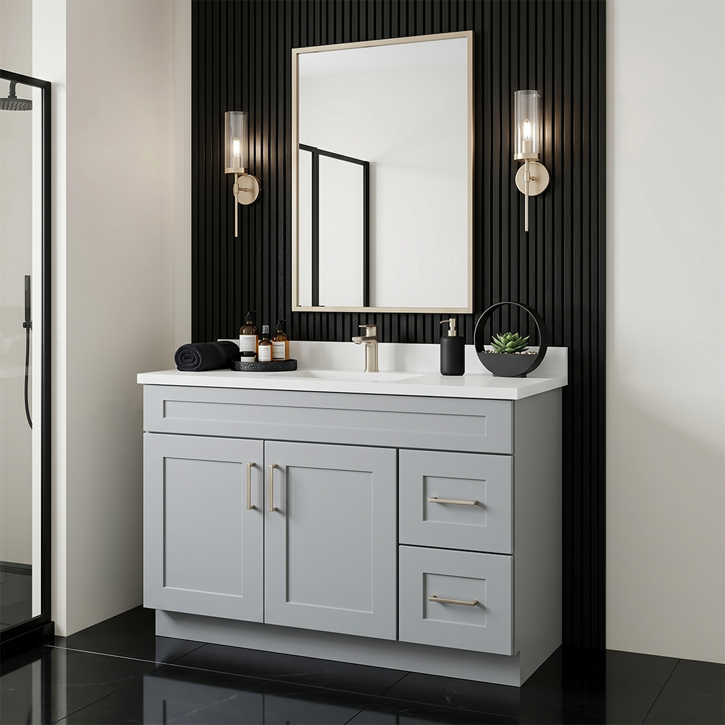 RTA Grey Shaker 42" Freestanding Bathroom Vanity 2-Drawer Right Combo Base