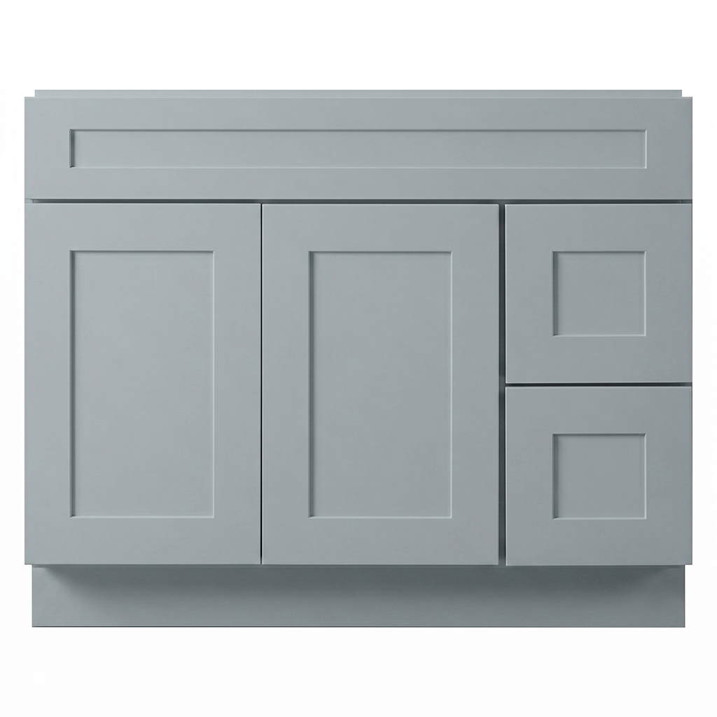RTA Grey Shaker 42" Freestanding Bathroom Vanity 2-Drawer Right Combo Base