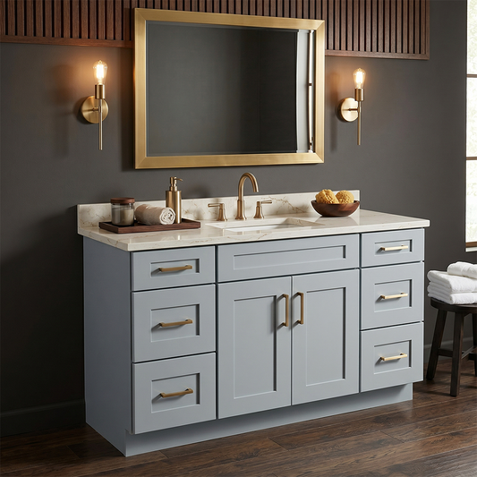 RTA Grey Shaker 48" Freestanding Bathroom Vanity 6-Drawer Combo Base