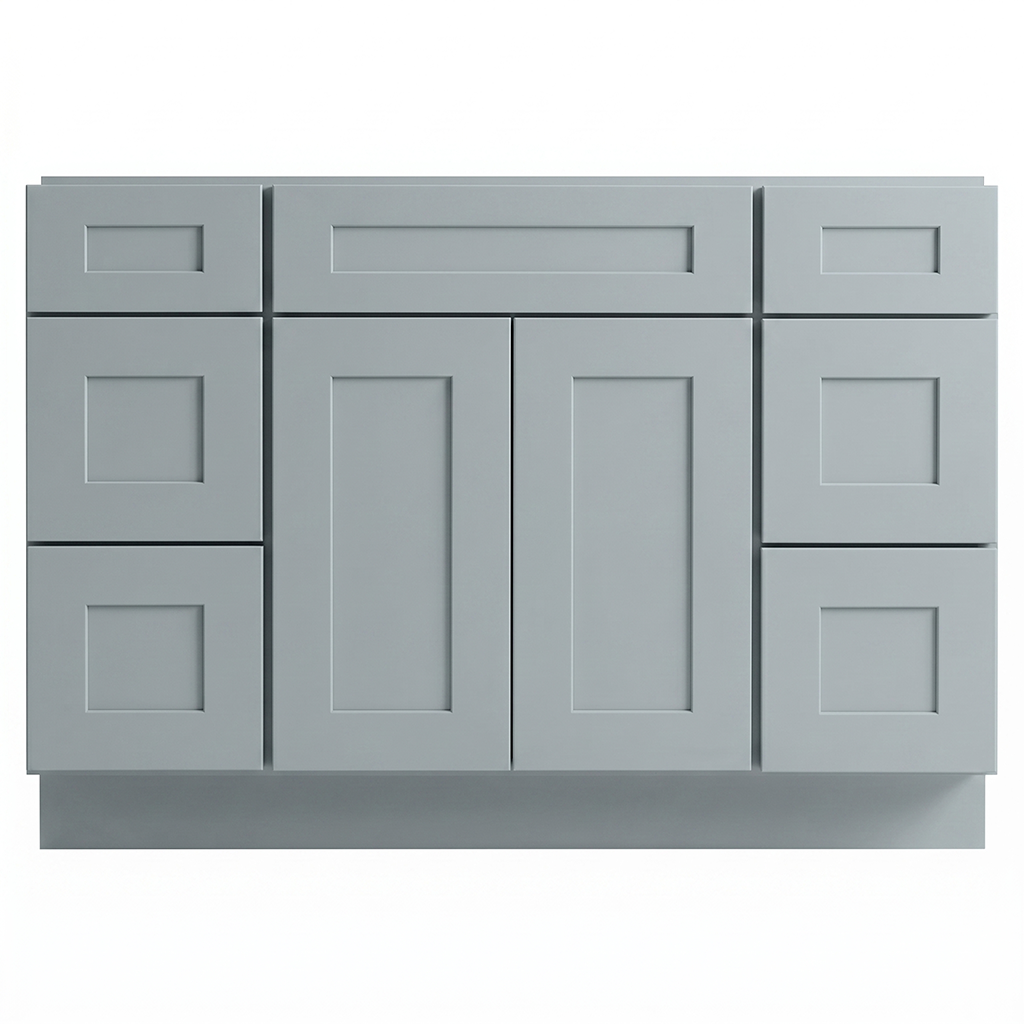 RTA Grey Shaker 48" Freestanding Bathroom Vanity 6-Drawer Combo Base