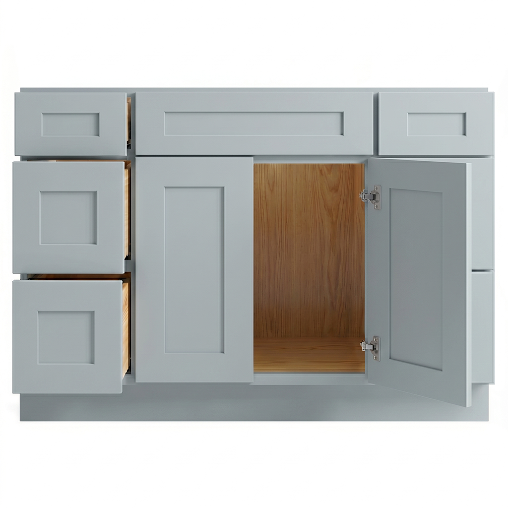 RTA Grey Shaker 48" Freestanding Bathroom Vanity 6-Drawer Combo Base