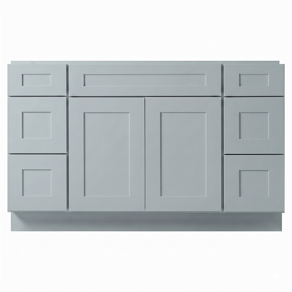 RTA Grey Shaker 54" Freestanding Bathroom Vanity 6-Drawer Combo Base