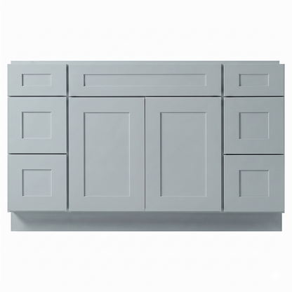 RTA Grey Shaker 54" Freestanding Bathroom Vanity 6-Drawer Combo Base