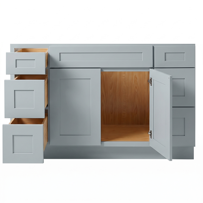 RTA Grey Shaker 54" Freestanding Bathroom Vanity 6-Drawer Combo Base