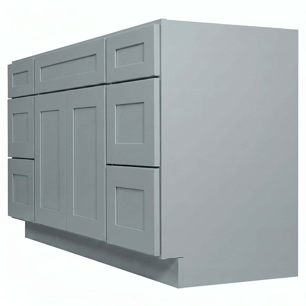 RTA Grey Shaker 54" Freestanding Bathroom Vanity 6-Drawer Combo Base
