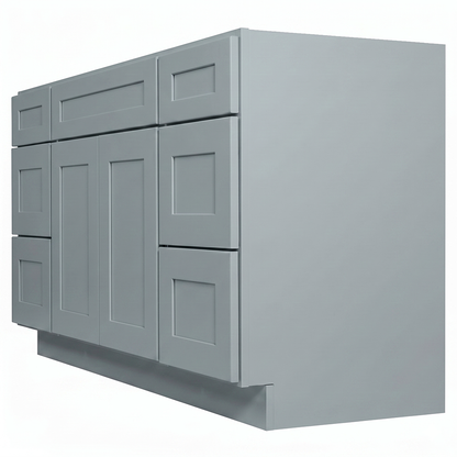 RTA Grey Shaker 54" Freestanding Bathroom Vanity 6-Drawer Combo Base
