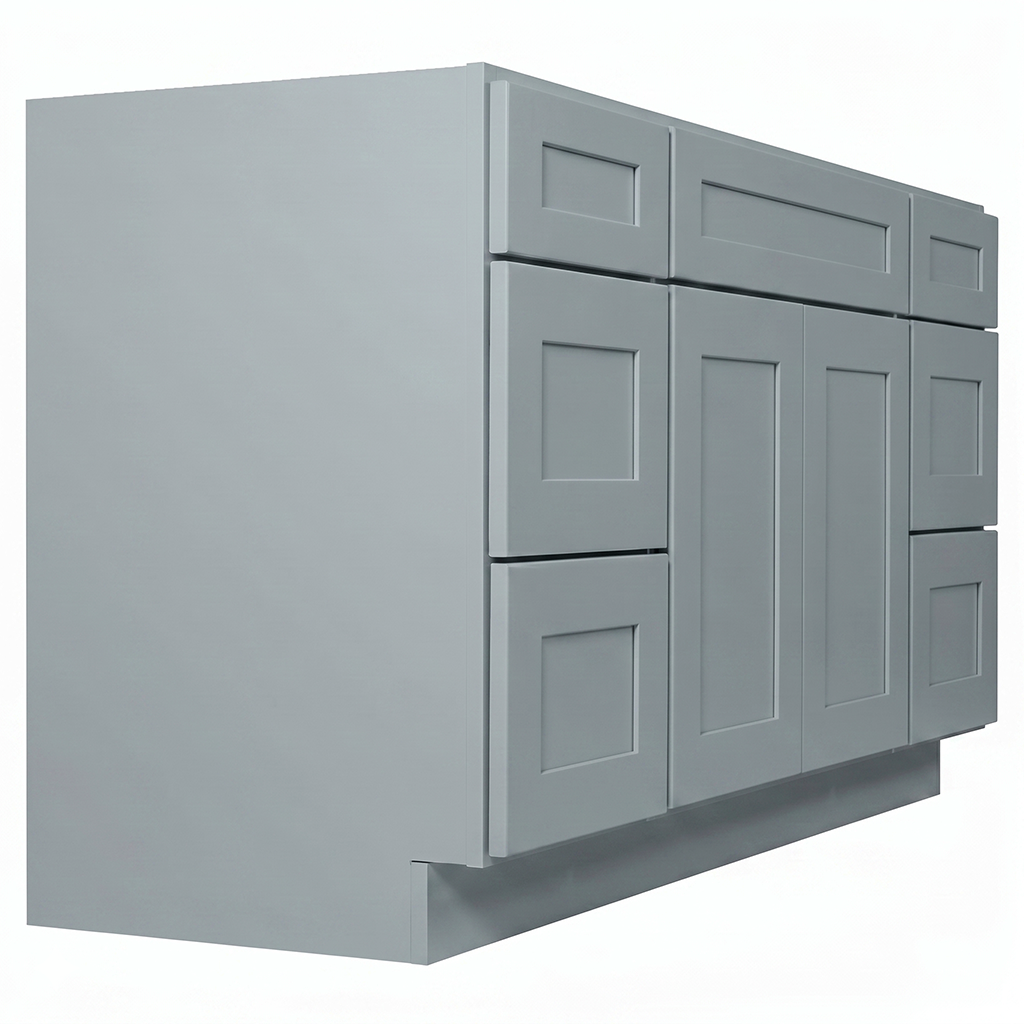 RTA Grey Shaker 54" Freestanding Bathroom Vanity 6-Drawer Combo Base