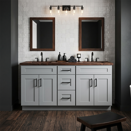 RTA Grey Shaker 60" Freestanding Bathroom Vanity 3-Drawer Combo Base