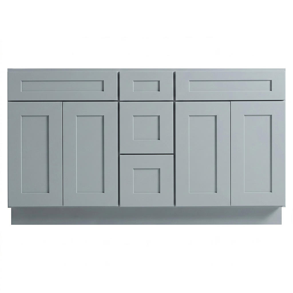 RTA Grey Shaker 60" Freestanding Bathroom Vanity 3-Drawer Combo Base