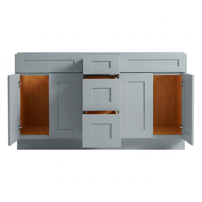 RTA Grey Shaker 60" Freestanding Bathroom Vanity 3-Drawer Combo Base