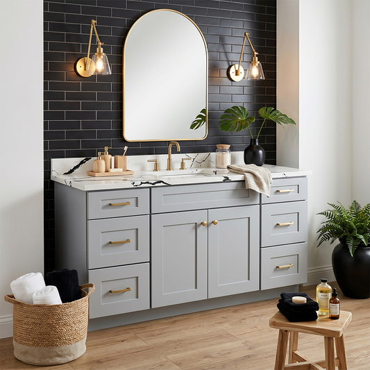 RTA Grey Shaker 60" Freestanding Bathroom Vanity 6-Drawer Combo Base