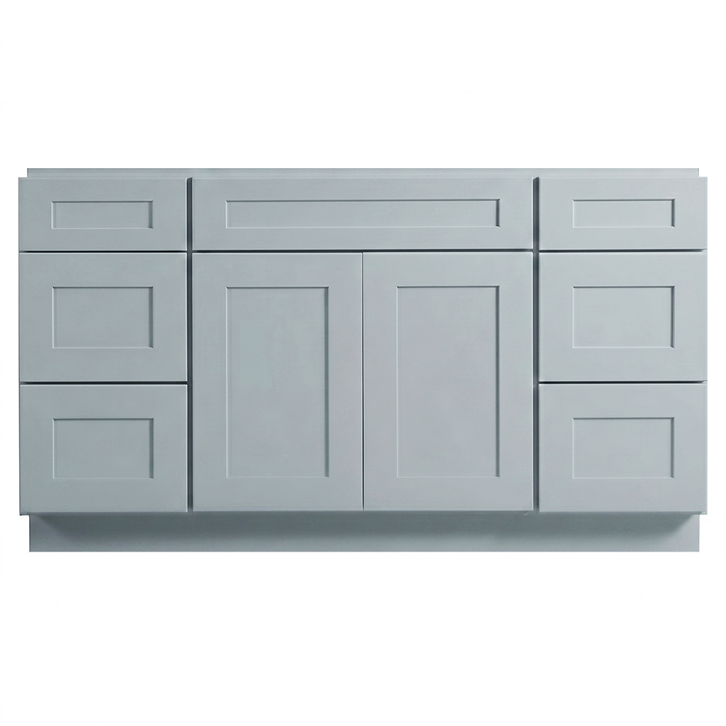 RTA Grey Shaker 60" Freestanding Bathroom Vanity 6-Drawer Combo Base