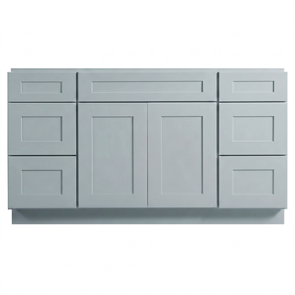 RTA Grey Shaker 60" Freestanding Bathroom Vanity 6-Drawer Combo Base