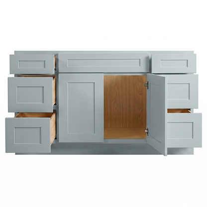 RTA Grey Shaker 60" Freestanding Bathroom Vanity 6-Drawer Combo Base