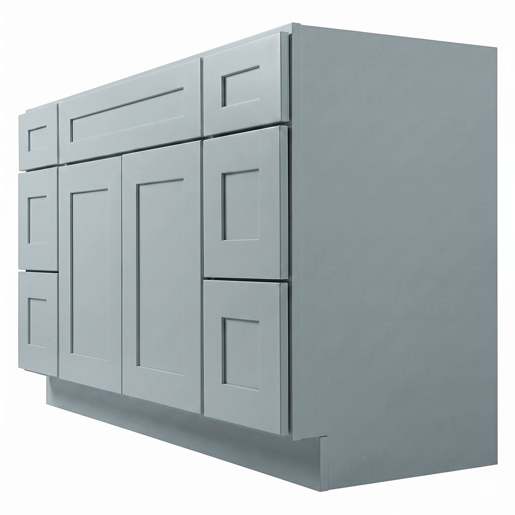 RTA Grey Shaker 60" Freestanding Bathroom Vanity 6-Drawer Combo Base