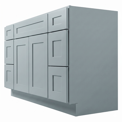 RTA Grey Shaker 60" Freestanding Bathroom Vanity 6-Drawer Combo Base
