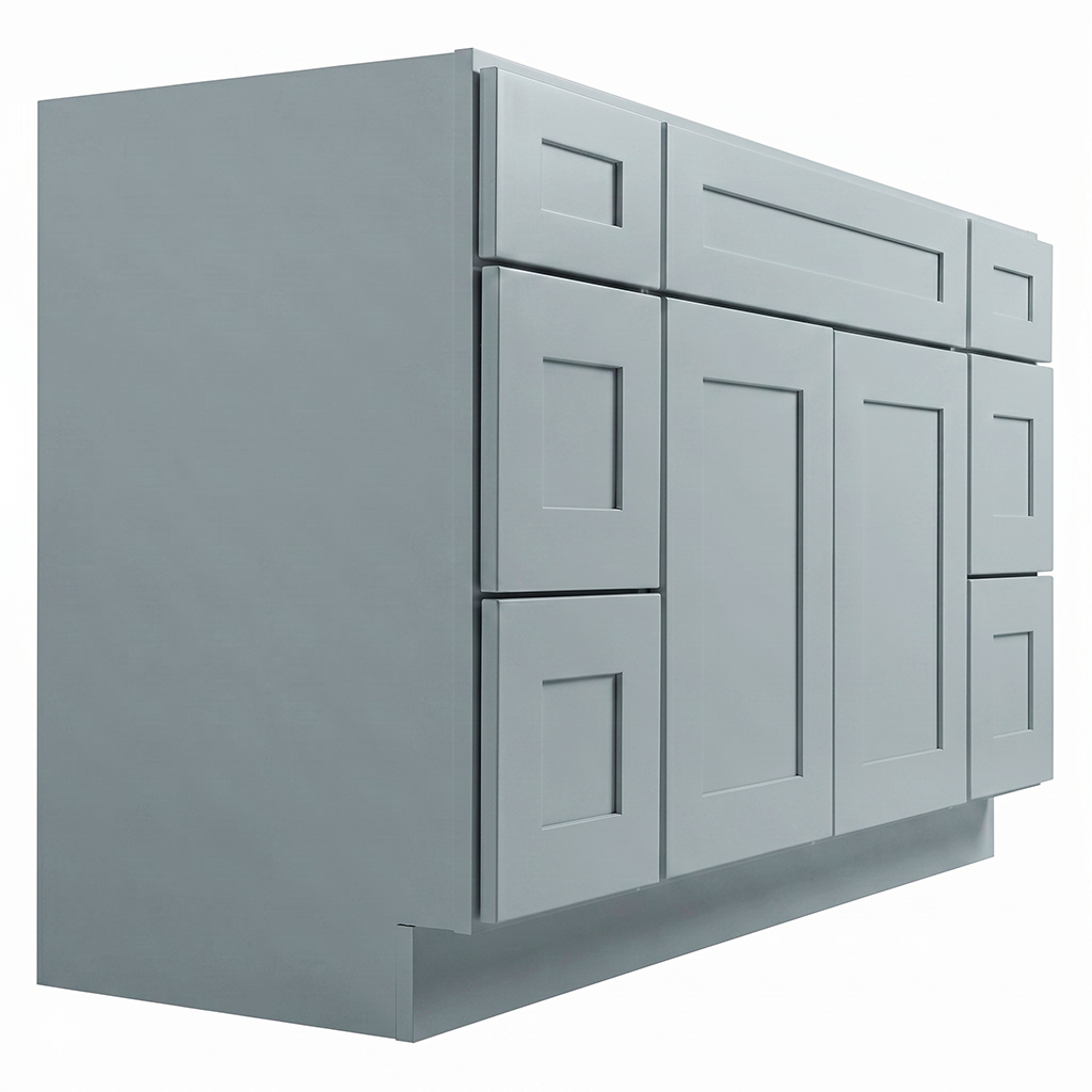 RTA Grey Shaker 60" Freestanding Bathroom Vanity 6-Drawer Combo Base