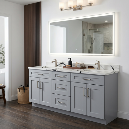 RTA Grey Shaker 72" Freestanding Bathroom Vanity 3-Drawer Combo Base