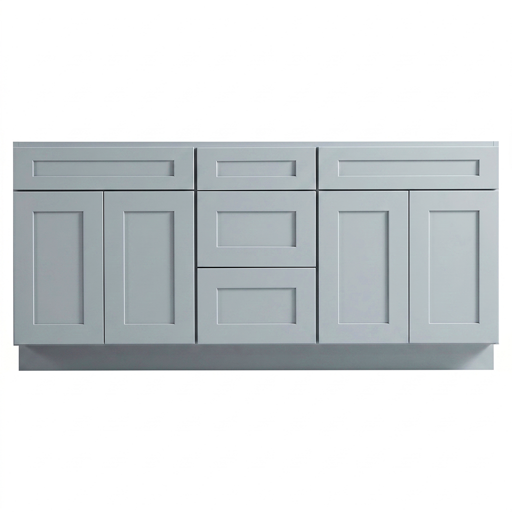 RTA Grey Shaker 72" Freestanding Bathroom Vanity 3-Drawer Combo Base