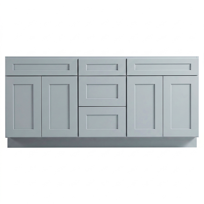 RTA Grey Shaker 72" Freestanding Bathroom Vanity 3-Drawer Combo Base