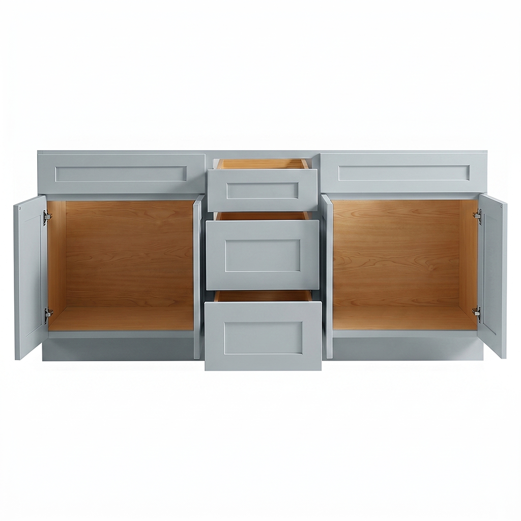 RTA Grey Shaker 72" Freestanding Bathroom Vanity 3-Drawer Combo Base