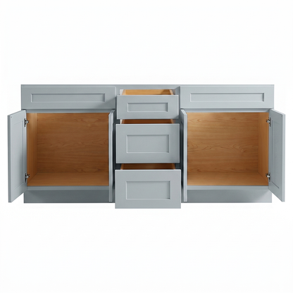 RTA Grey Shaker 72" Freestanding Bathroom Vanity 3-Drawer Combo Base