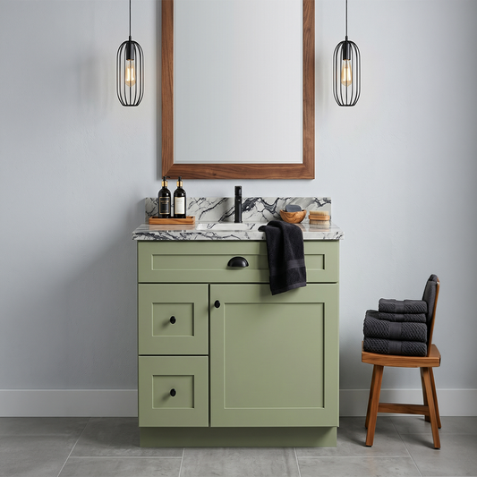 RTA Olive Shaker 30" Freestanding Bathroom Vanity 2-Drawer Left Combo Base