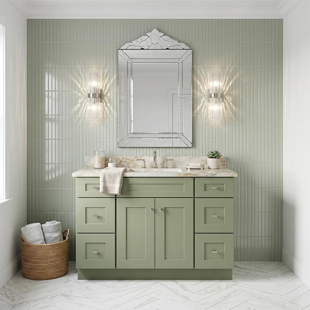 RTA Olive Shaker 48" Freestanding Bathroom Vanity 6-Drawer Combo Base