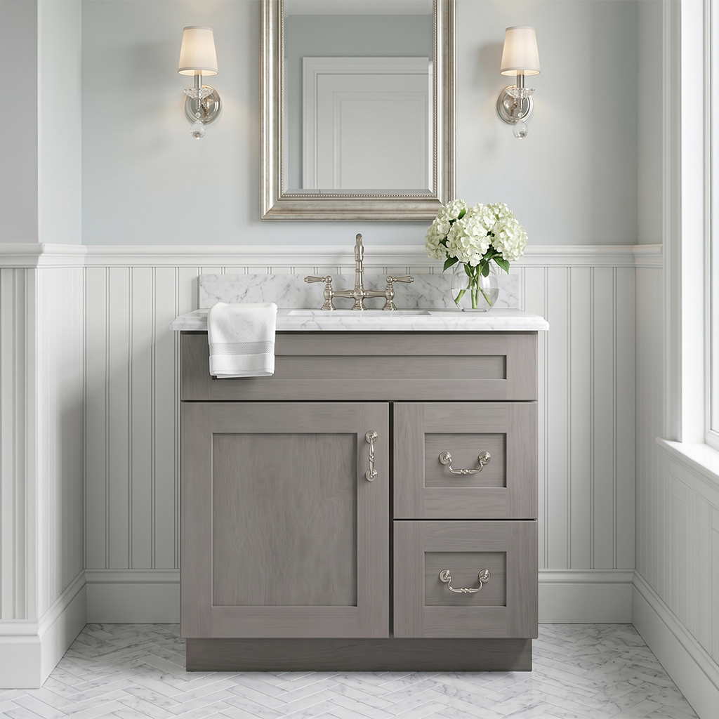 RTA Pebble Grain Shaker 30" Freestanding Bathroom Vanity 2-Drawer Right Combo Base