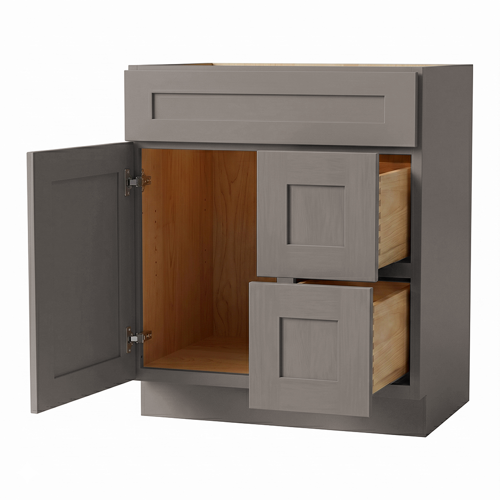RTA Pebble Grain Shaker 30" Freestanding Bathroom Vanity 2-Drawer Right Combo Base