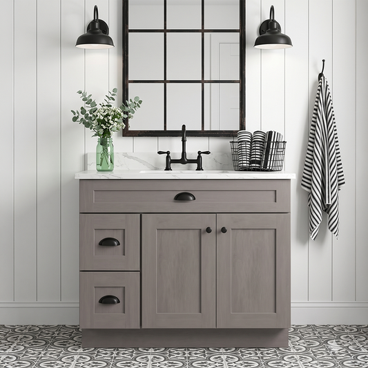 RTA Pebble Grain Shaker 36" Freestanding Bathroom Vanity 2-Drawer Left Combo Base