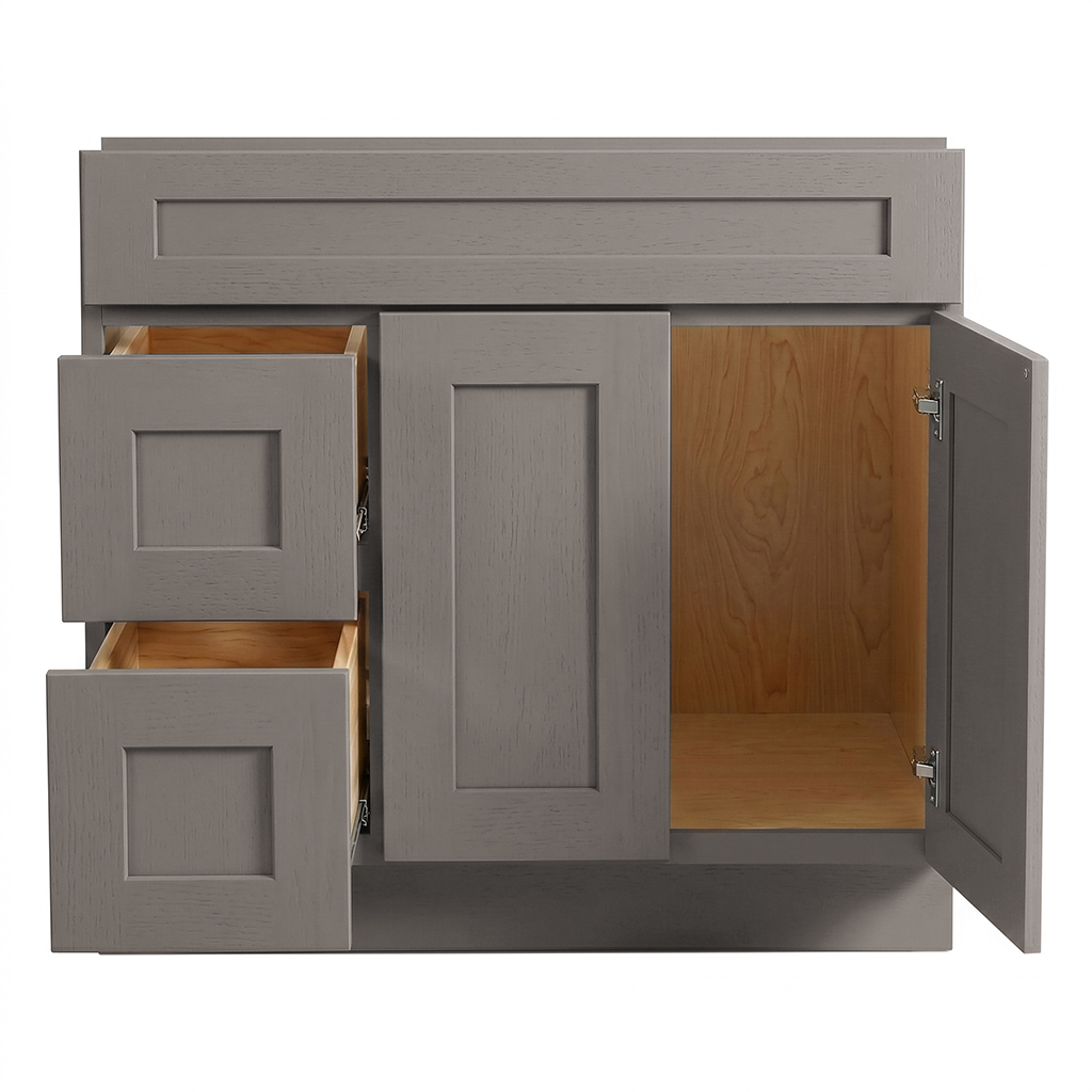 RTA Pebble Grain Shaker 36" Freestanding Bathroom Vanity 2-Drawer Left Combo Base