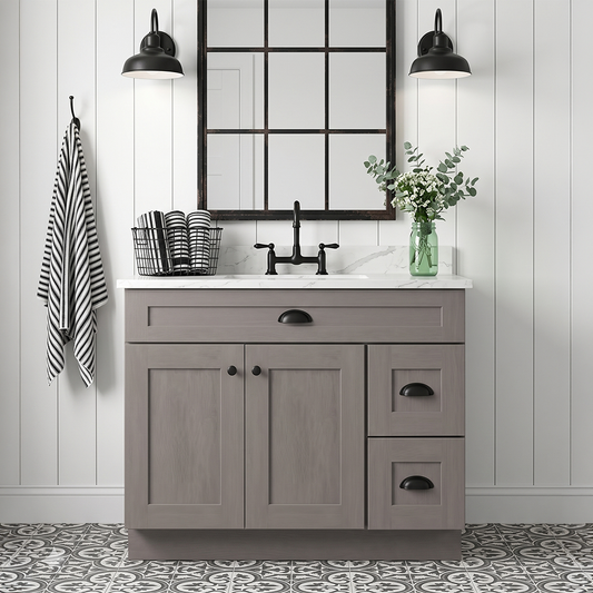 RTA Pebble Grain Shaker 36" Freestanding Bathroom Vanity 2-Drawer Right Combo Base