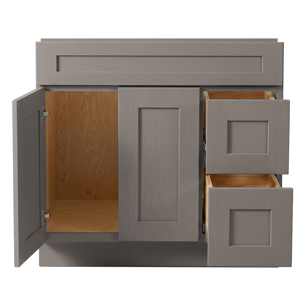 RTA Pebble Grain Shaker 36" Freestanding Bathroom Vanity 2-Drawer Right Combo Base
