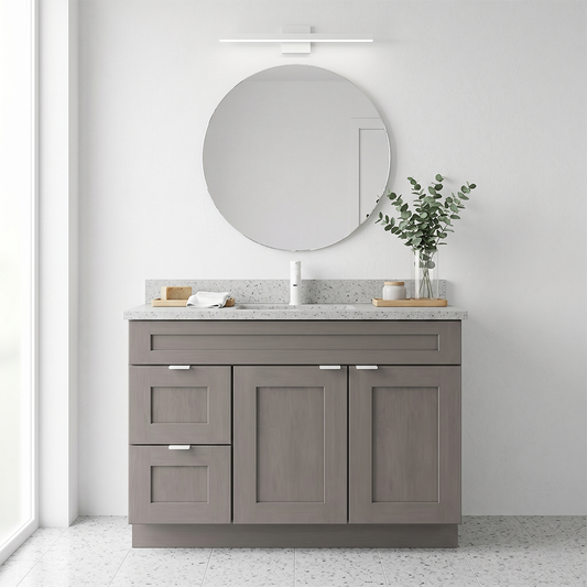 RTA Pebble Grain Shaker 42" Freestanding Bathroom Vanity 2-Drawer Left Combo Base