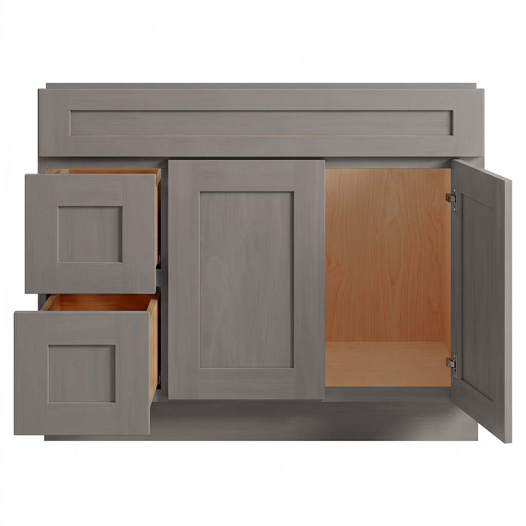 RTA Pebble Grain Shaker 42" Freestanding Bathroom Vanity 2-Drawer Left Combo Base