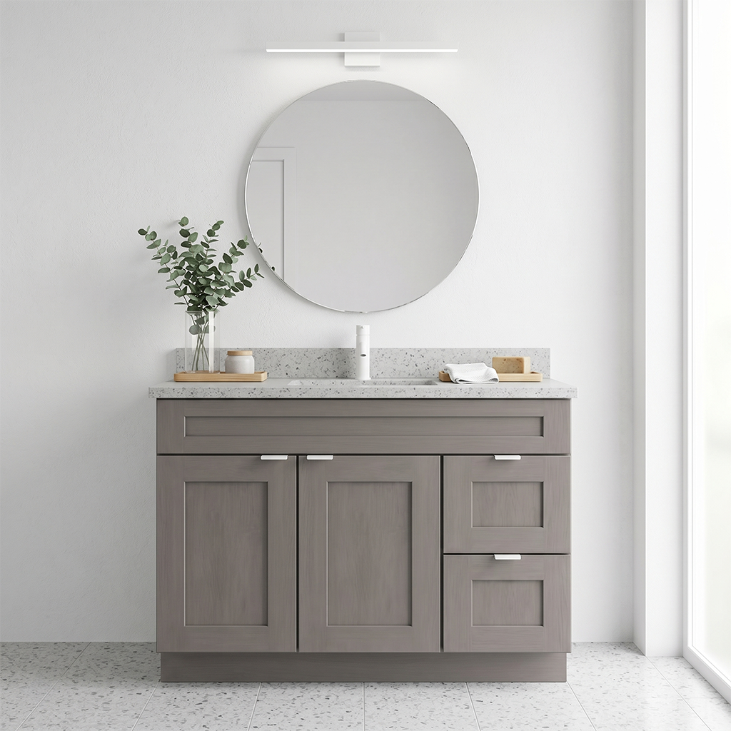 RTA Pebble Grain Shaker 42" Freestanding Bathroom Vanity 2-Drawer Right Combo Base