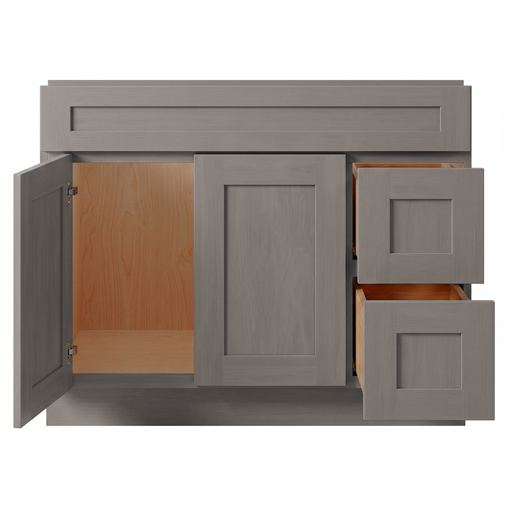 RTA Pebble Grain Shaker 42" Freestanding Bathroom Vanity 2-Drawer Right Combo Base